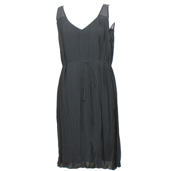 Gray Sheer Silk Pleat A-Line Sleeveless Dress S